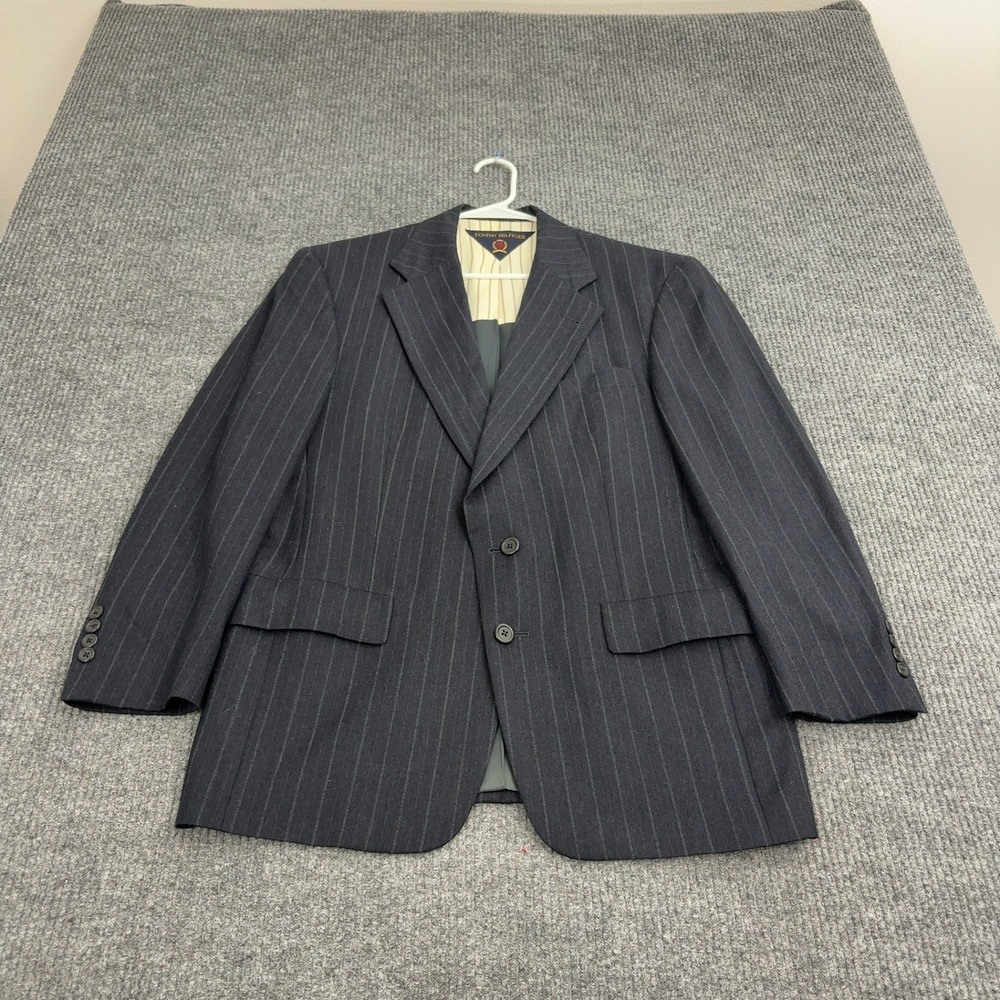 Tommy Hilfiger Blazer Mens Navy Blue‎ Pinstripe Wool Two Button Classic Career